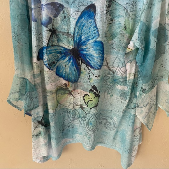 Indigo Soul Blue Embellished Butterfly T-shirt Top Size 2XL - Picture 8 of 11